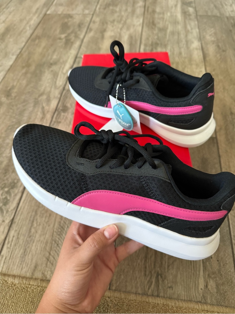 Puma Black and Pink Softfoam Athletic Sneakers